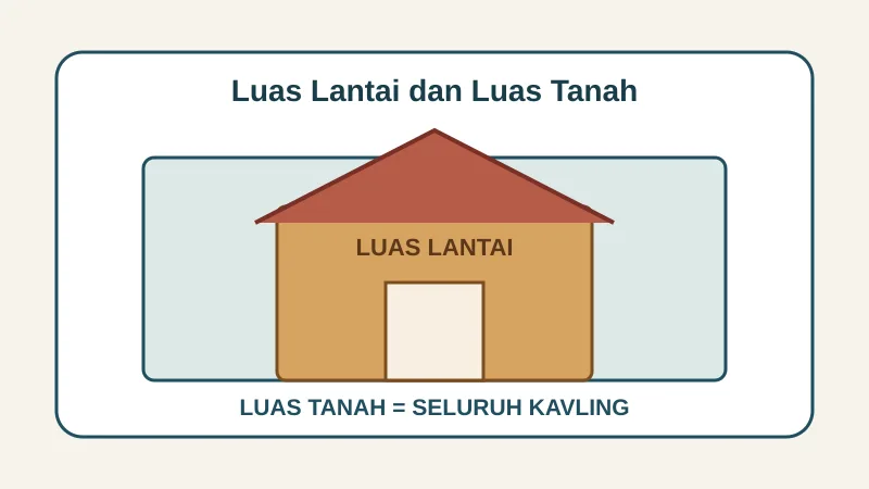 Diagram perbedaan luas lantai dan luas tanah pada ukuran rumah subsidi